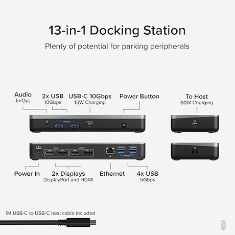 Plugable 12-in-1 Dual 4K USB C Docking Station, Works with Chromebook Certified, 60W Charging Dock, Compatible with ChromeOS and Windows, 2X HDMI, 2X DisplayPort, 1x Ethernet, 1x USB-C, 6X USB, Audio