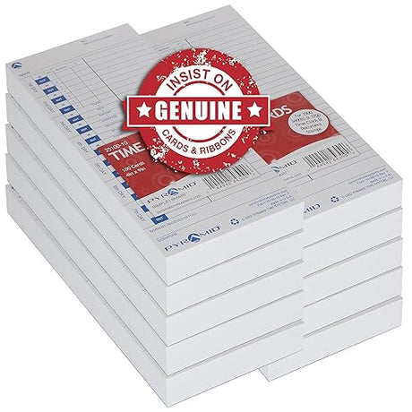 Pyramid Time Systems - 30% Recycled Time Cards (35100-10MB) for Pyramid Models 3500, 3500SS, 3600SS, and 3700 Time Clock and Document Stamp, Single Sided Time Sheets (4 X 9 in) - 1000 Time Cards 1000 pk