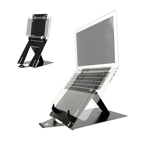 R-Go Riser Duo Tablet and Laptop Stand, 2 in 1 Dual Stand, Ergonomic, Ultra-Thin Aluminum, Adjustable Portable, for 10-22 MacBook/Air Pro/Dell XPS/Lenovo/Tablet, Support up to 11ibs, Black