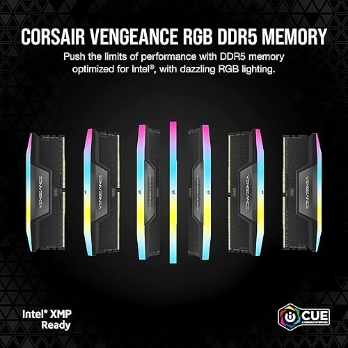 CORSAIR Vengeance RGB DDR5 RAM 32GB (2x16GB) 6400MHz CL32 Intel XMP iCUE Compatible Computer Memory - Black (CMH32GX5M2B6400C32) 32GB (2x16GB) Black