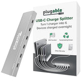 Plugable 6 Port USB C Charging Station, Up to 100W Charger for Multiple Devices with Priority Charging, Desktop Power Hub for USBC Devices Including Laptops Phones Tablets Earbuds and More (PS-6CC)