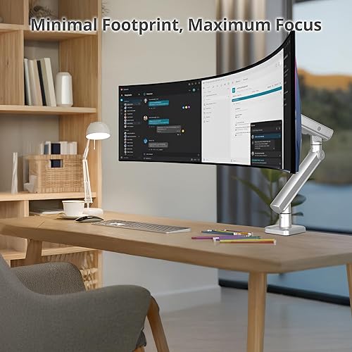 SIIG Single 49 Inch Mechanical Spring Monitor Arm Top Mount-Silver for 22-49 VESA Screens, Full Motion Tilt Swivel Rotation, Height Adjustable with C-Clamp Base, TAA Compliant (CE-MT3V11-S1)