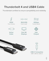 Plugable Thunderbolt 4 Cable [Thunderbolt Certified] 6.6ft USB4 Cable with 100W Charging, Single 8K or Dual 4K Displays, 40Gbps Data Transfer, Compatible with Thunderbolt, USB4, USB-C - Driverless ['2m (6.6ft)']