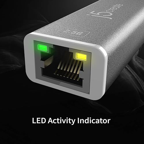 j5create USB-C to 2.5G Ethernet Adapter, RJ45 LAN 2.5 Gigabit Network to USB Type C/Thunderbolt Converter, Compatible for MacBook Pro/Air, Tablets, Dell XPS, Surface Pro 7 (JCE145)