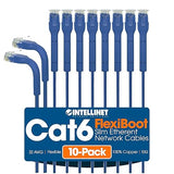Intellinet FlexiBoot Slim Cat6 Ethernet Network Patch Cable – 10-Pack - 10Gbps & 250MHz, Flexible Bendable Boot, 32AWG Pure Bare Copper Wire, Gold-Plated Contacts - 14ft, Blue 14 ft Flexible Boot 10 Pack Blue