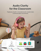 Belkin SoundForm Mini Kids Wired Headphones w/USB C to 3.5mm Dongle, Built-in Mic & Fun Stickers, 85dB Max Volume – for Online Learning, Travel, Compatible w/iPhone 16, iPad, Galaxy S25, etc - Pink