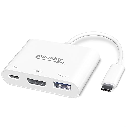 Plugable USB C to HDMI Multiport Adapter, Driverless 3-in-1 Hub with 4K HDMI Output, USB 3.0 and USB-C Charging Port, Compatible with MacBook, Chromebook, Dell XPS, Thunderbolt 3 and More