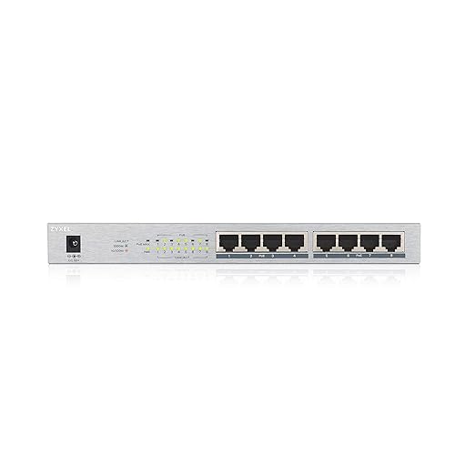 Zyxel 8 Port Gigabit Ethernet Unmanaged POE+ Switch | 8 x PoE+ @ 60W | Plug & Play | Sturdy Metal w/Shielded Ports | Desktop or Wall-Mount | Fanless Ethernet Splitter | GS1008HP Information Not Available