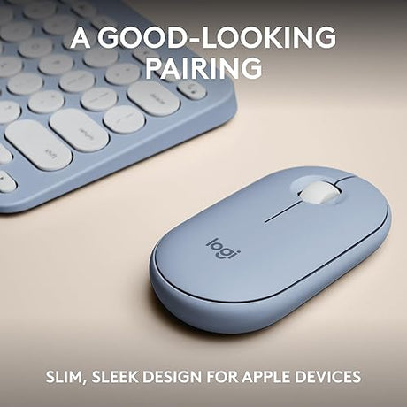 Logitech Pebble 2 Combo for Mac, Wireless Keyboard and Mouse, Slim, Quiet and Portable, Customizable, Bluetooth Mouse and Keyboard, Easy-Switch, for macOS, iPadOS - Tonal Blue Blue Combo
