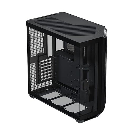 V1 Dual-Chamber ATX Mid-Tower Airflow PC Case, Panoramic Glass Panels, 10 Fan Slots, 360mm Radiator Support, Front Angular Intake 16cmx2 Fan Bracket, GPU Mount, Cable Management, Type-C, Black Black Standard Front Panel