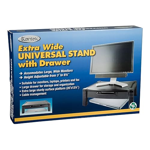 Kantek Single Level Extra Wide Adjustable Monitor/Laptop Stand with Drawer (MS520) Wide Single Level with Drawer