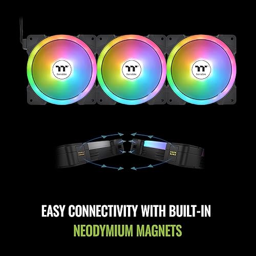 Thermaltake SWAFAN EX 14 ARGB PC Cooling Fan, 3-Fan pcak, 500~2000 RPM, Magnetic Connection, Reversable Blades, sync with MB RGB Software, CL-F168-PL14SW-A