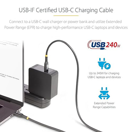 StarTech.com 13ft USB-C Charging Cable, USB-IF Certified USB C Cable, 240W PD EPR, USB 2.0 Type-C Laptop Charger Cord, M/M 13 ft