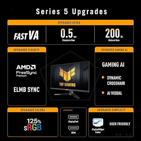 ASUS TUF Gaming Series 5 24.5” 1080P Monitor (VG257Q5A) - Full HD, 200Hz, Extreme Low Motion Blur Sync, FreeSync Premium, 0.5ms, Speaker, DisplayWidget, Gaming AI, 3 yr Warranty