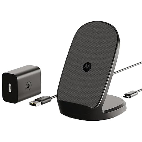 Motorola TurboPower 15W Qi Wireless Stand + 33W Charger + Cable - for Moto G Power 2024/2025, G Stylus 2024/2025, Edge 2023/2024/2025, Razr/Razr Plus 2023/2024/2025, Razr Ultra Stand + Charger