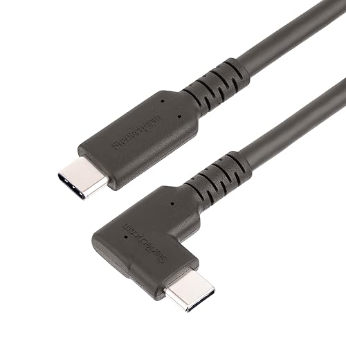 StarTech.com 1.6ft (50cm) Rugged Right Angle USB-C Cable, USB 3.2 Gen 2 (10 Gbps), USB C to C Data Transfer Cable, 4K 60Hz DP Alt Mode, 100W PD - 90 Degree USB Type-C Cable (RUSB31CC50CMBR)