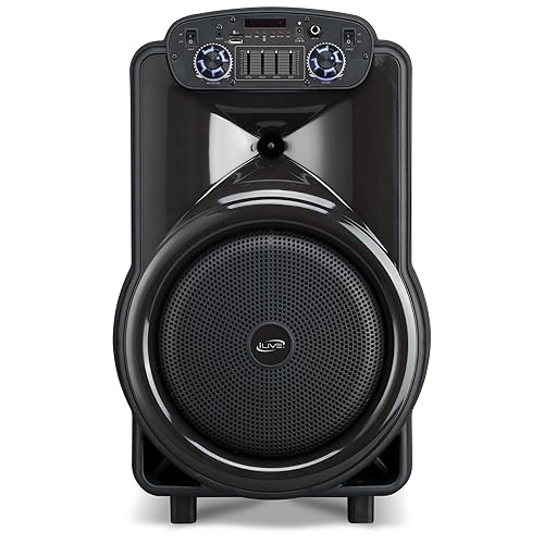 iLive The Show Bluetooth Wireless Party Speaker System, Truly Wireless Stereo, Aux In USB Port, MicroSD Slot, Microphone Input, Color Changing LED Lights, Retractable Pull Handle, Roller Wheels, Black