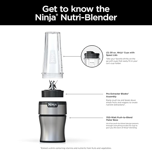 Ninja BN300C, Personal Nutri-Blender With Ice-Crushing Technology, Black/Silver, 700W