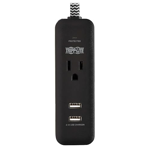 Tripp Lite Surge Protector Power Strip 1-Outlet w 2 USB Ports 2.1A 4ft Cord (TLP104USB)