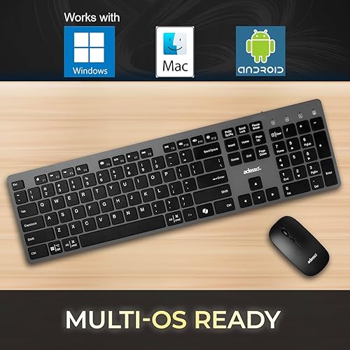 Adesso EasyTouch 7300 USB C Wireless Scissor Switch Keyboard and Mouse Combo with Copilot AI Hotkey - Multi-OS Compatible for Mac, Quiet Switches, Type C 2.4GHz Dongle