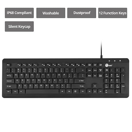 SIIG Wired Computer Washable Keyboard with 104-Keys, EN60601-1 & IP68 Compliant, Silicone Silent & Quiet, Industrial & Medical Grade (JK-US0U11-S1)