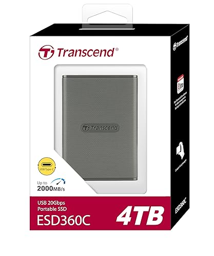 Transcend 4TB, External Solild State Drive, Portable SSD, Compatible w/iPhone 4K ProRes, Up to 2000 MB/s,Type C - TS4TESD360C