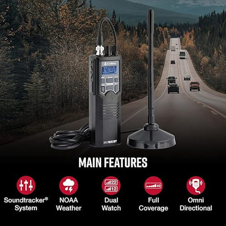 Cobra HHRT50 Road Trip CB Radio - 2-Way Handheld Emergency Radio with Access to Full 40 Channels & NOAA Alerts, Rooftop Magnet Mount Antenna and Omni-Directional Microphone, Black, 6.3 x 2 x 1.75 HHRT50 Road Trip Handheld CB Radio