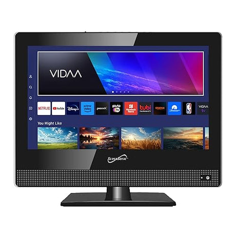 Supersonic SC-1520VTV 15.6 inch Smart AC/DC LED TV, Powered by VIDAA, 1080p, WiFi, Built-in Speakers, USB, 3X HDMI ARC, For Kitchen, RV, Boat, Truck, Playroom, Room, Remote, DC Car Cord INCLUDED-Black SC-1520VTV-15 Smart TV BLK