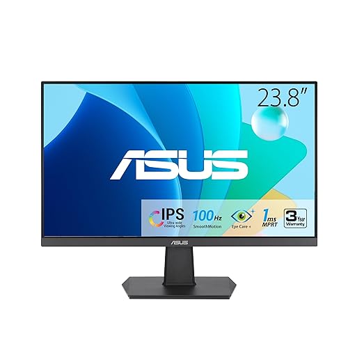 ASUS VA24DQ 23.8” Monitor, 1080P Full HD, 75Hz, IPS,  Adaptive-Sync/FreeSync, Eye Care, HDMI DisplayPort VGA, Frameless, VESA  Wall Mountable ,BLACK