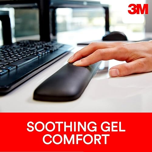 3M Keyboard Wrist Rest, 19 Long, Black Satin, Ergonomic Gel Wrist Rest for Keyboards