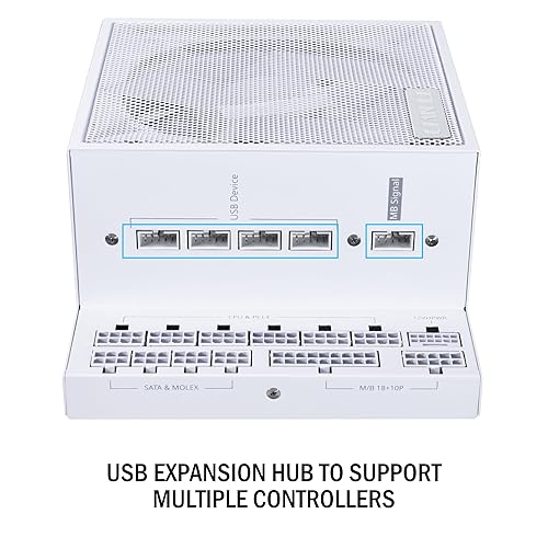 Lian Li Edge Series-1000W Full Modular Power Supply-80 PLUS Platinum-ATX 3.0, 3.1-PCIE 5.1-L-Shape Design for Dual Chamber Case-120mm FDB Fan-Supports up to 4X USB Devices-White (EG1000WE.US)