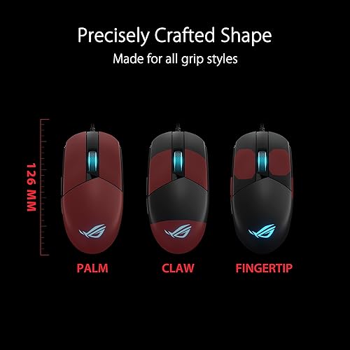 ASUS ROG Strix Impact III Gaming Mouse, Semi-Ambidextrous, Wired, Lightweight, 12000 DPI Sensor, 5 programmable Buttons, Replaceable switches, Paracord Cable, FPS Gaming Mouse, Black ‎P518 ROG STRIX IMPACT III