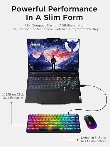 Lenovo Legion K510 Mini Pro Wired Mechanical Gaming Keyboard - 75% Compact Design, RGB Illumination, Hot-Swappable Mechanical Switches, Programable Keys