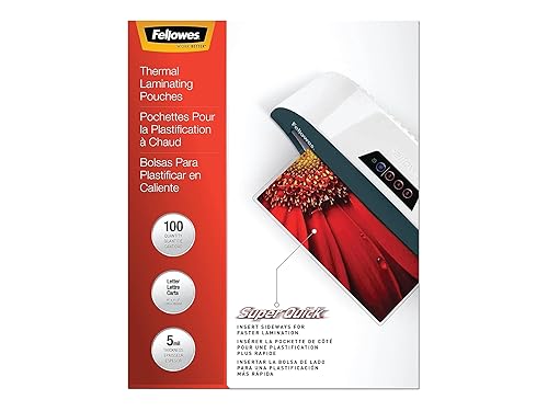 Fellowes Glossy SuperQuick Pouches - Letter, 5 mil, 100 Pack