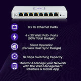 Alta Labs S8-POE 8-Port Cloud-Managed Switch with 4 PoE+ Ports | 60W PoE Budget | Desktop or Wall Mount