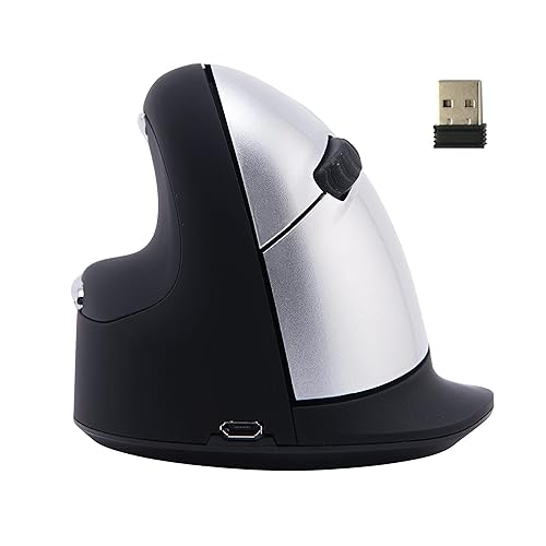 R-Go HE Vertical Ergonomic Mouse Wireless, Large Left Hand, 1750 DPI, 5 Buttons, Prevents Tennis Elbow/Mouse Arm RSI- Compatible Windows/Mac, Black/Silver