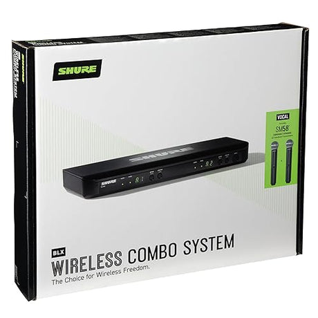 Shure BLX288/SM58 UHF Wireless Microphone System - Perfect for Church, Karaoke, Vocals - 14-Hour Battery Life, 100m Range | Includes (2) SM58 Handheld Vocal Mics, Dual Channel Receiver | H10 Band H10 Band (542-572 MHz)