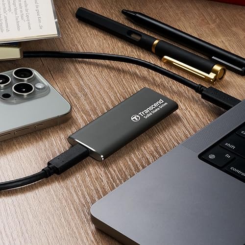 Transcend 500GB ESD265C, External Solild State Drive, Portable SSD, Slim & Sleek Lightweight, Aluminum casing, Up to 1050 MB/s,Type A and C - TS500GESD265C
