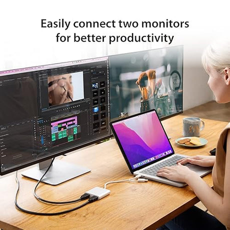 j5create USB-C to Dual HDMI Multi-Monitor Adapter with USB Type-A convertor | 4K + 2K | Compatible with Windows and Mac (JCA365)