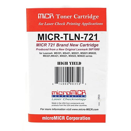 microMICR MICR Toner Cartridge - Alternative for Lexmark - Black (MICR-TLN-721)