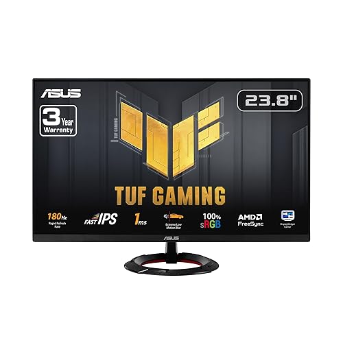 ASUS TUF Gaming 23.8” 1080P Monitor (VG249Q3R) – Full HD, 180Hz, 1ms, Fast IPS, Extreme Low Motion Blur, FreeSync, Variable Overdrive, Shadow Boost, Eye Care, 100% sRGB, 3 yr Warranty 23.8 Fast IPS FHD 180Hz FreeSync