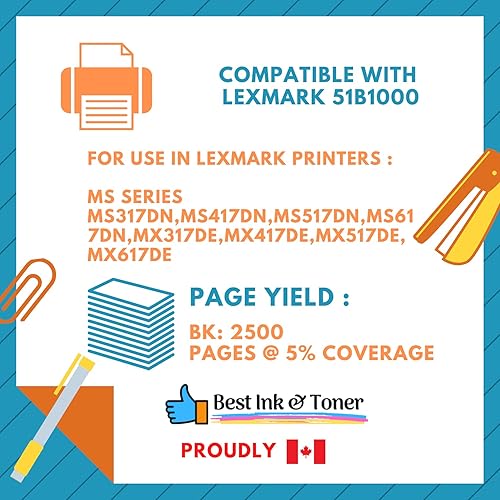 Best Compatible 51B1000 Toner Cartridge for use in Lexmark MS317/MS417/MS517/MS617/MX317/MX417/MX517/MX617