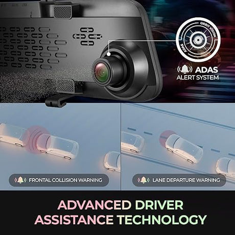 myGEKOgear Gear Orbit D100 Dual Dash Cam - 1080P Rearview Mirror and Backup Camera with 9.66” Touchscreen, LDWS, FCWS, G-Sensor, Loop Recording, Parking Monitor, 32GB Memory, Front and Rear Cameras