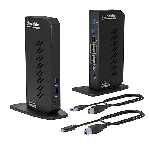 Plugable Dual DisplayPort & HDMI Docking Station - USB 3.0 & USB-C Laptop Dock for Dual Monitors, DisplayLink, Mac (Driver Required), ChromeOS & Windows, Gigabit Ethernet and Audio (UD-6950Z)