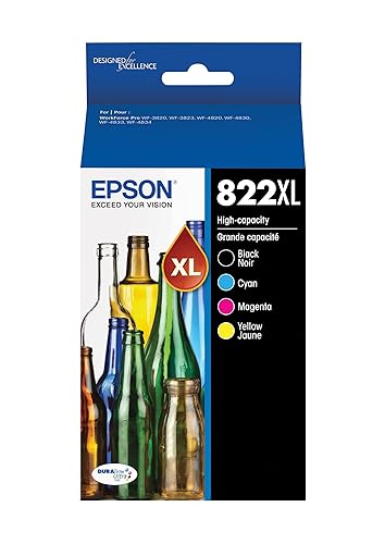 EPSON 822 DURABrite Ultra Ink High Capacity Black & Colour Cartridge Combo Pack (T822XL-XCS) Works with Workforce Pro WF-3820, WF-3823, WF-4820, WF-4830, WF-4833, WF-4834