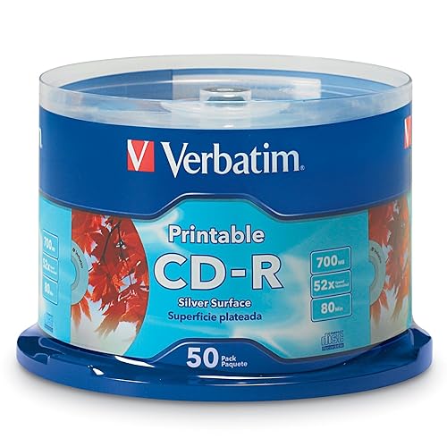 Verbatim CD-R 52x 700 MB/80 Minute Disc Silver Inkjet Printable 50 Pack Spindle