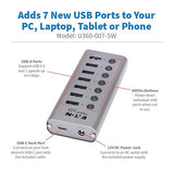 Eaton Tripp Lite Series USB C Hub 3.2 Gen 1 with 7 USB-A Ports and Individual On/Off Switch, 5 Gbps Data Transfer, Plug-and-Play, USBC Laptop Docking Station, 3-Year Warranty (U360-007-SW)
