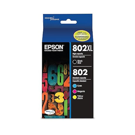 Epson T802XL-BCS DURABrite Ultra Black High Capacity and Colour Combo Pack Standard Capacity Cartridge Ink Black and Color Combo Pack Ink