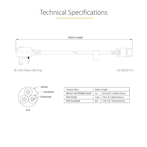 StarTech.com 6ft (1.8m) UK Computer Power Cable, 18AWG, BS 1363 To C13, 10A 250V, Black Replacement AC Power Cord, Kettle Lead/UK Power Cord, PC Power Supply Cable, TV/Monitor Power Cable (PXT101UK)