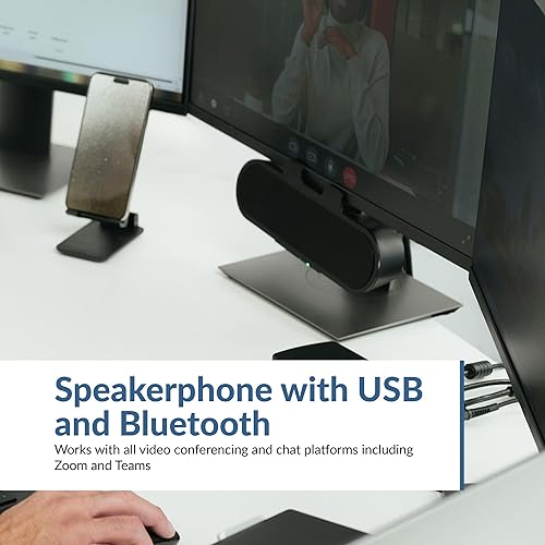 Cyber Acoustics USB & Bluetooth Speaker Bar (CA-2890PRO) USB Powered Speaker with Speakerphone for PC and Bluetooth for Smartphones, Clamps to Monitors up to 2 Inches Thick USB & BT - Pro